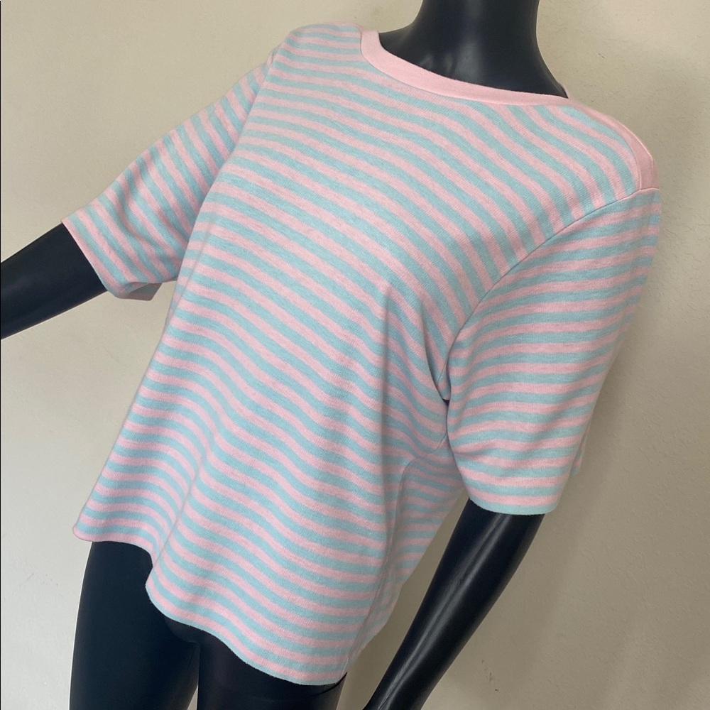 VINTAGE Pastel Pink & Light Blue Kawaii Striped Knit Top - Picture 5 of 11